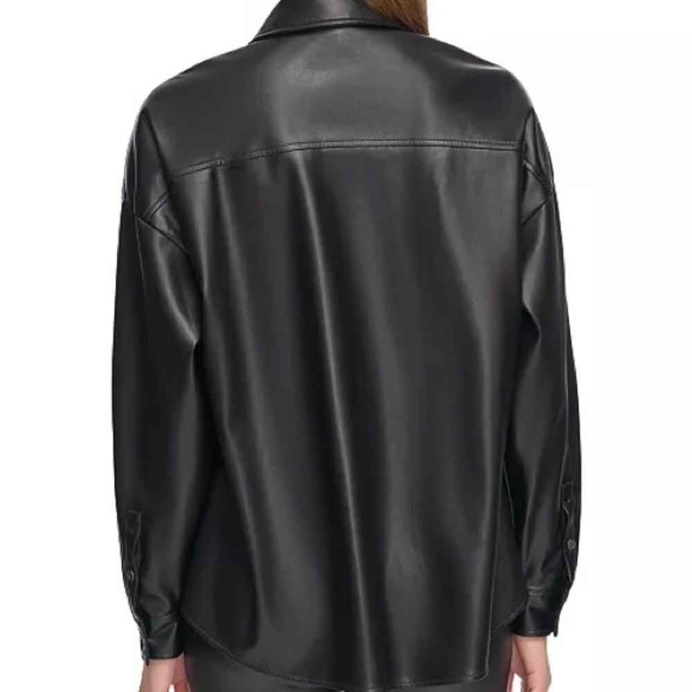 DKNY Jeans Women's Zip-Front Faux-Leather Long-Sleeve Shirt - Picture 2 of 12